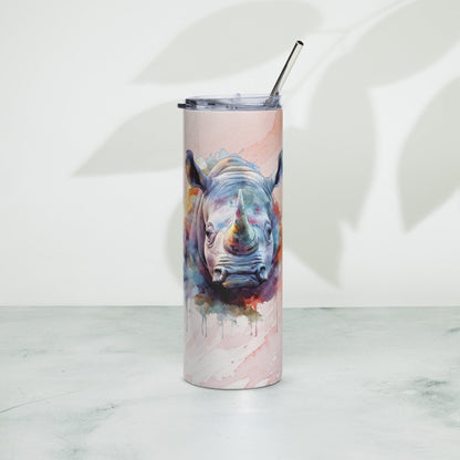 Rugged Rhino 20oz Tumbler: Artistic Watercolor Travel Mug - Leak - Proof & Insulated - Nourishment Tapestry