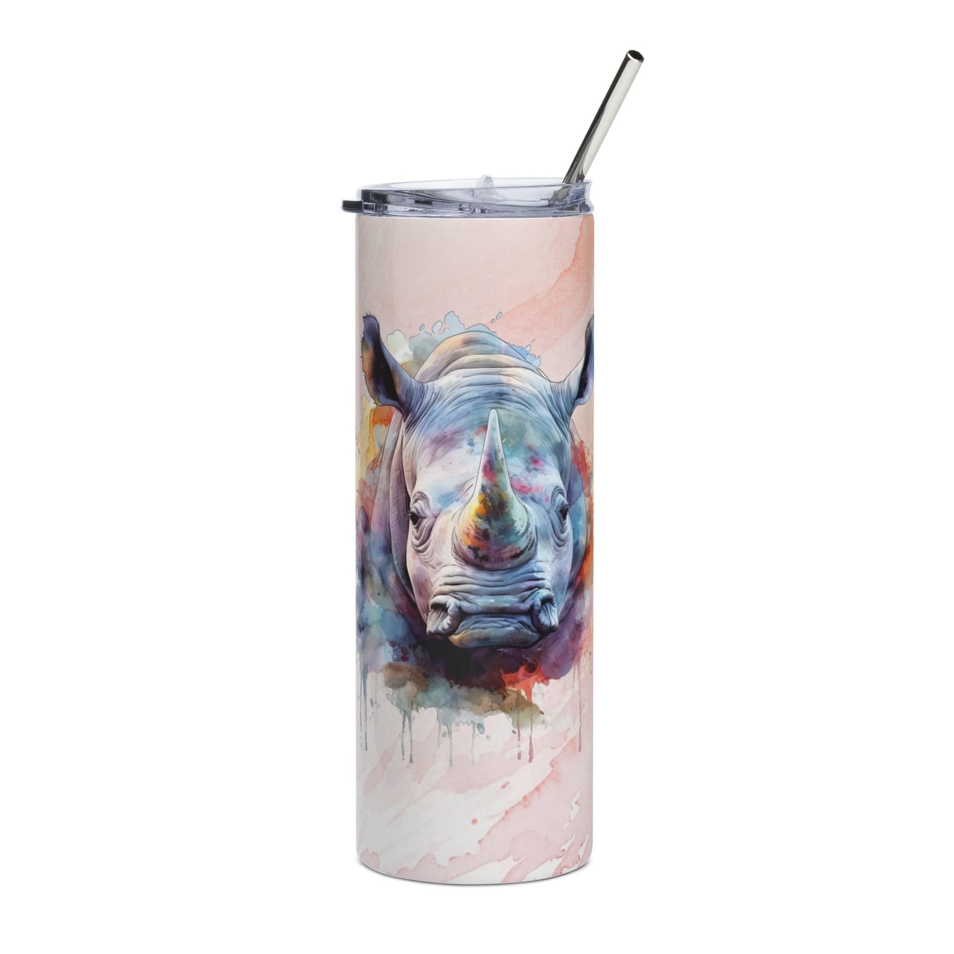 Rugged Rhino 20oz Tumbler: Artistic Watercolor Travel Mug - Leak - Proof & Insulated - Nourishment Tapestry