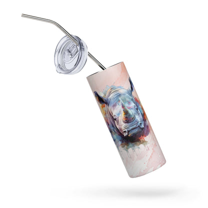 Rugged Rhino 20oz Tumbler: Artistic Watercolor Travel Mug - Leak - Proof & Insulated - Nourishment Tapestry