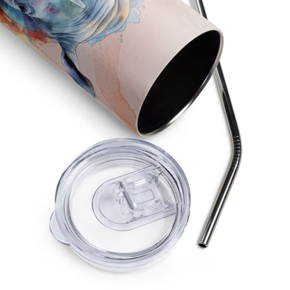 Rugged Rhino 20oz Tumbler: Artistic Watercolor Travel Mug - Leak - Proof & Insulated - Nourishment Tapestry