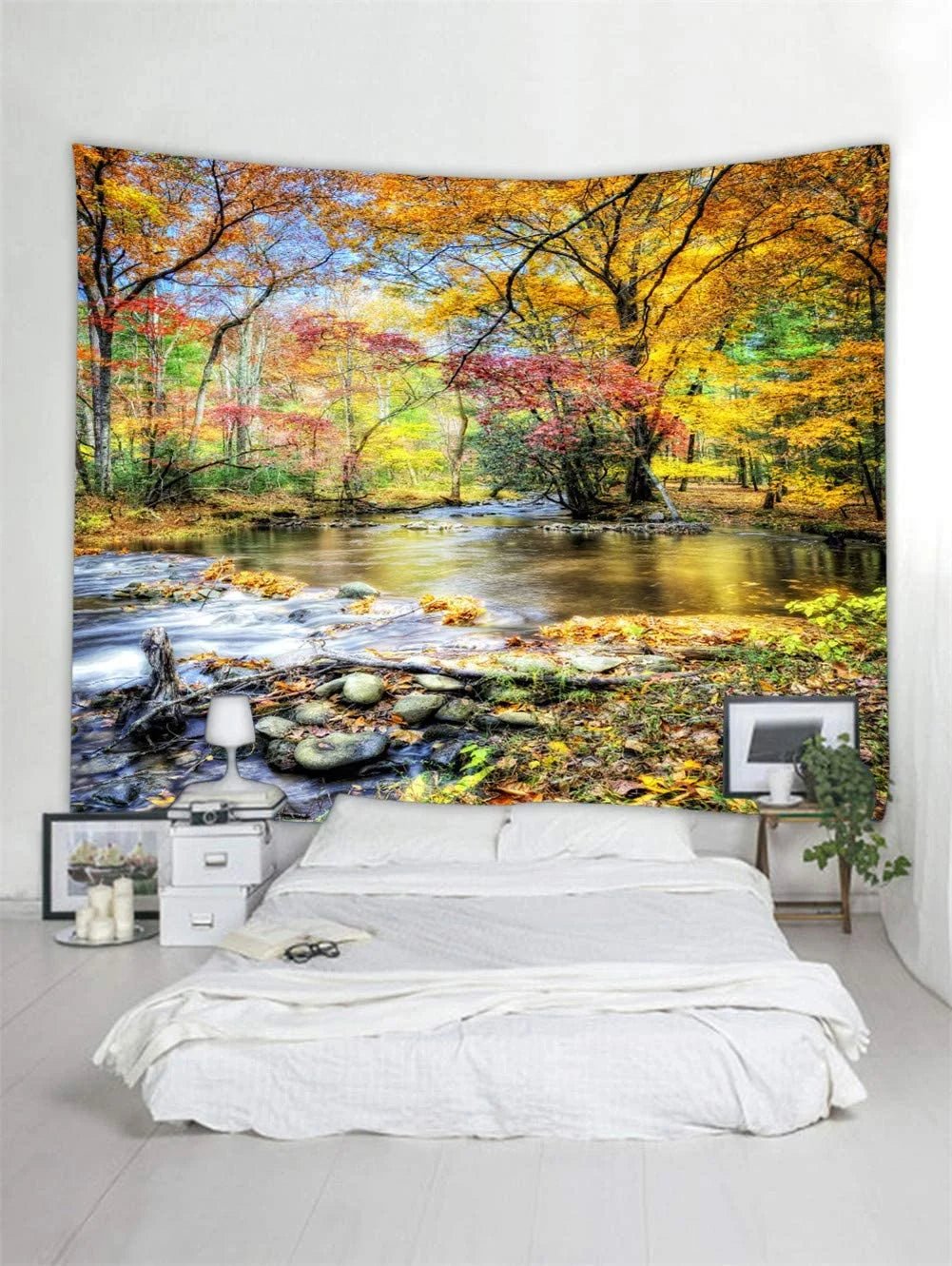 Scenic Forest Tapestry Wall Hanging - Large 90"x70" Yellow Landscape Decor - Nourishment Tapestry