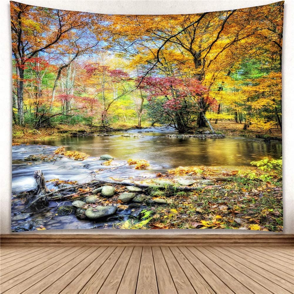 Scenic Forest Tapestry Wall Hanging - Large 90"x70" Yellow Landscape Decor - Nourishment Tapestry