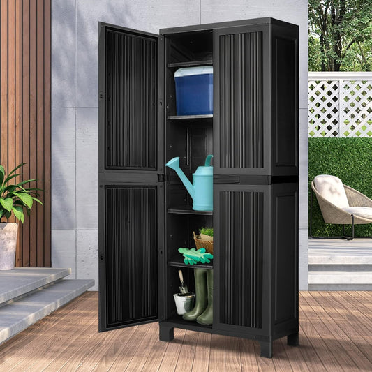 Secure 173cm Garden Shed: Lockable, Adjustable, Black Storage Cabinet for Outdoor Use - Nourishment Tapestry