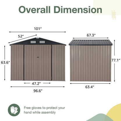 Secure 8x6 FT Metal Garden Shed: Lockable, Galvanized Steel Storage Solution in Brown - Nourishment Tapestry