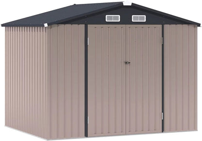 Secure 8x6 FT Metal Garden Shed: Lockable, Galvanized Steel Storage Solution in Brown - Nourishment Tapestry