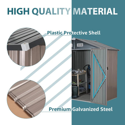 Secure 8x6 FT Metal Garden Shed: Lockable, Galvanized Steel Storage Solution in Brown - Nourishment Tapestry