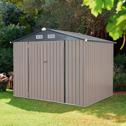 Secure 8x6 FT Metal Garden Shed: Lockable, Galvanized Steel Storage Solution in Brown - Nourishment Tapestry