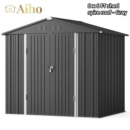 Secure 8x6 Metal Garden Shed: Ventilated, Lockable Storage - Gray - Organize Your Backyard - Nourishment Tapestry