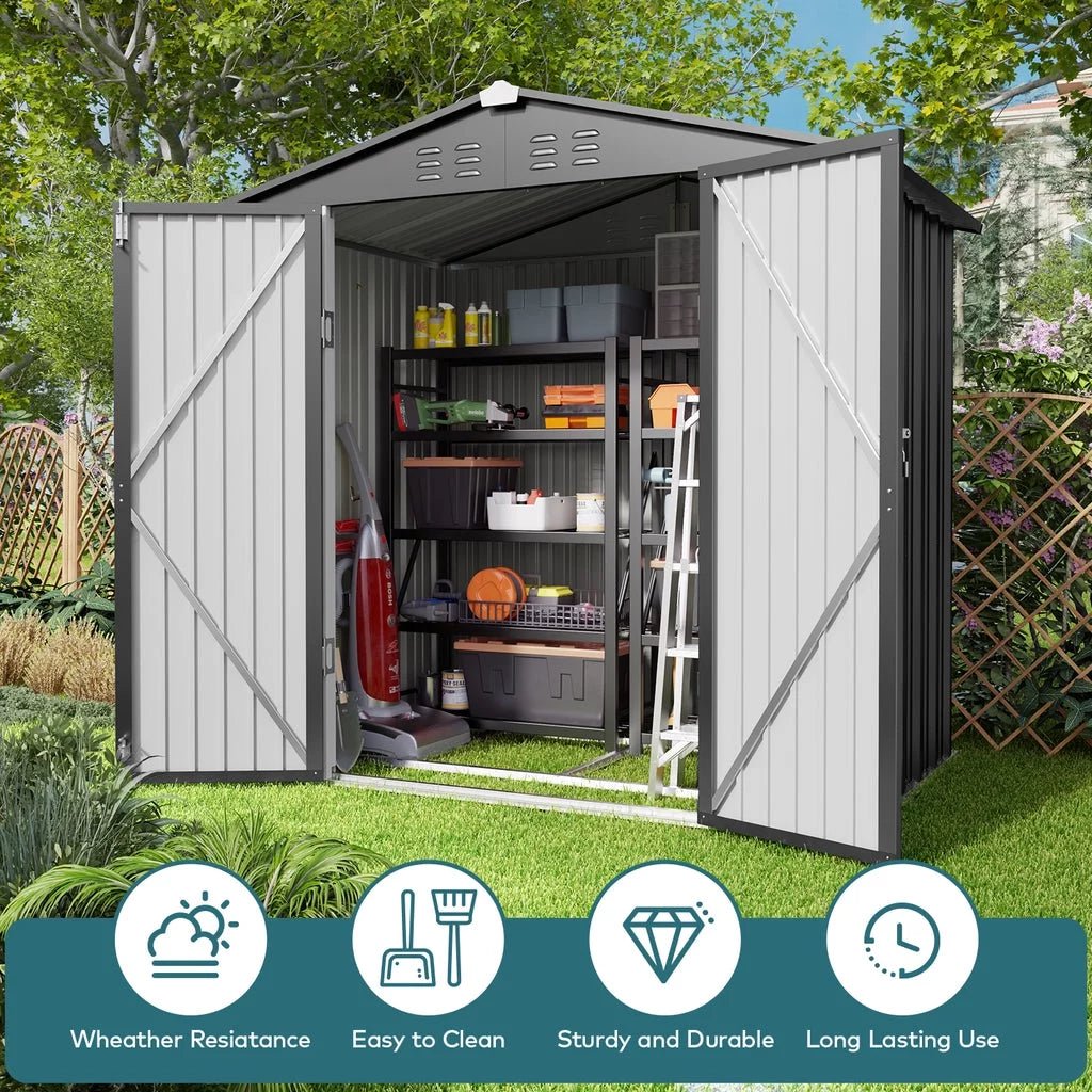 Secure 8x6 Metal Garden Shed: Ventilated, Lockable Storage - Gray - Organize Your Backyard - Nourishment Tapestry