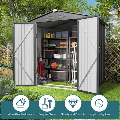 Secure 8x6 Metal Garden Shed: Ventilated, Lockable Storage - Gray - Organize Your Backyard - Nourishment Tapestry