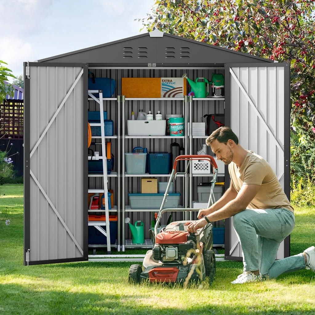 Secure 8x6 Metal Garden Shed: Ventilated, Lockable Storage - Gray - Organize Your Backyard - Nourishment Tapestry