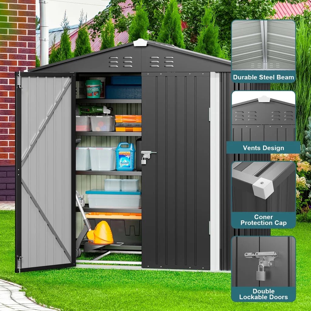 Secure 8x6 Metal Garden Shed: Ventilated, Lockable Storage - Gray - Organize Your Backyard - Nourishment Tapestry