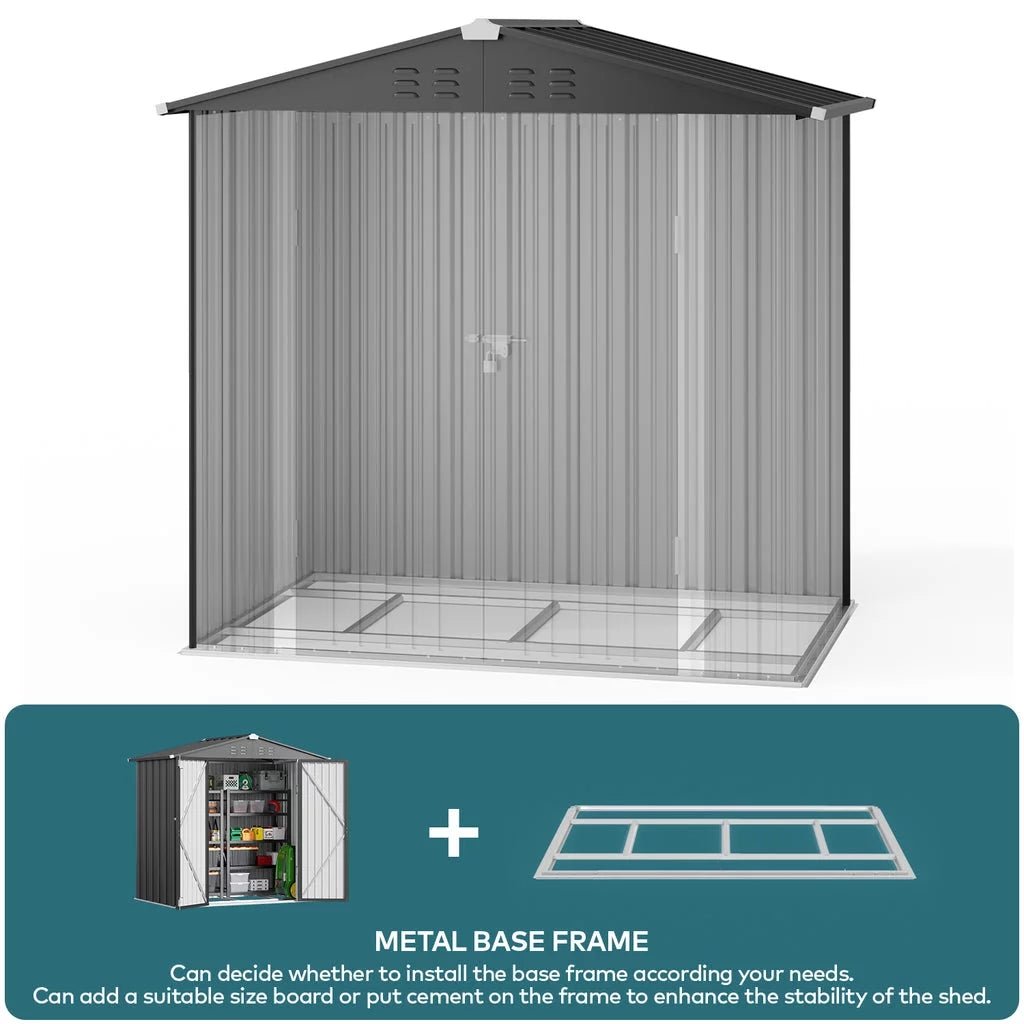 Secure 8x6 Metal Garden Shed: Ventilated, Lockable Storage - Gray - Organize Your Backyard - Nourishment Tapestry