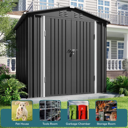 Secure 8x6 Metal Garden Shed: Ventilated, Lockable Storage - Gray - Organize Your Backyard - Nourishment Tapestry