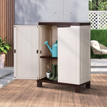 Secure Beige Garden Storage Shed with Lockable, Adjustable Shelf - Weather - Resistant Livsip Box - Nourishment Tapestry