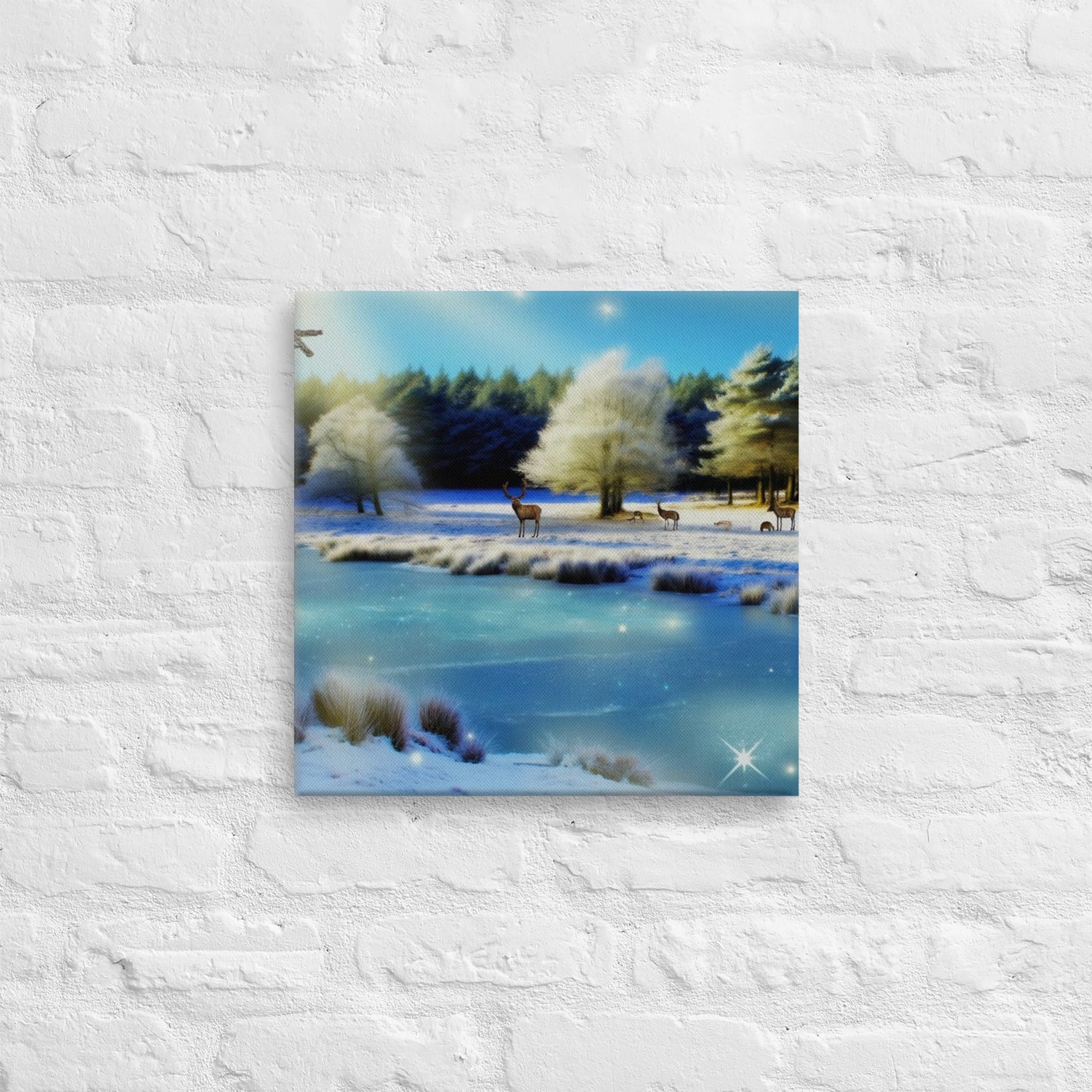 Serene Deer Lake Canvas: Tranquil Nature Wall Art for Calming Home Decor - Shop Now - Nourishment Tapestry