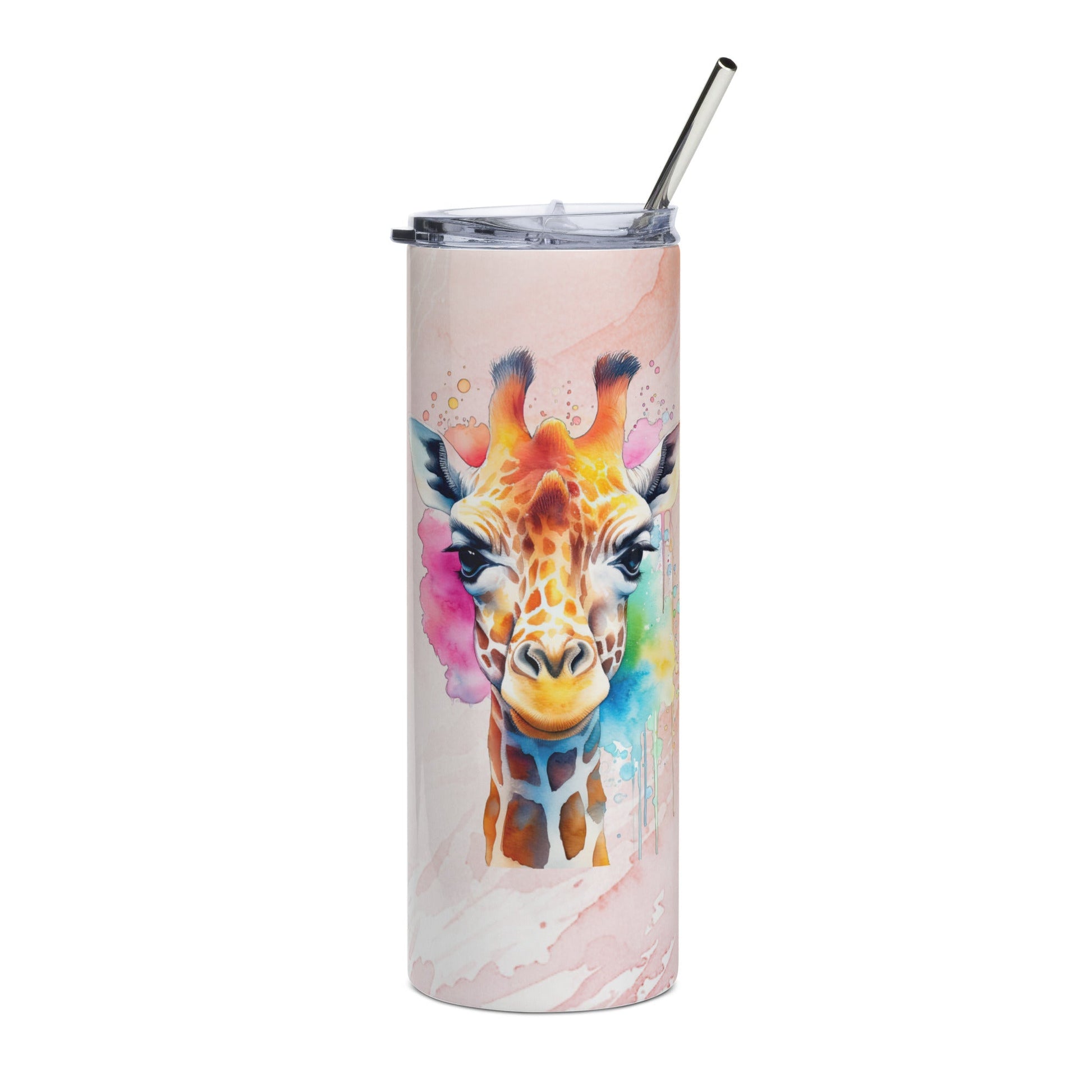 Serene Giraffe Tumbler: 20oz Insulated Cup for Hot & Cold Drinks with Elegant Watercolor Design - Nourishment Tapestry