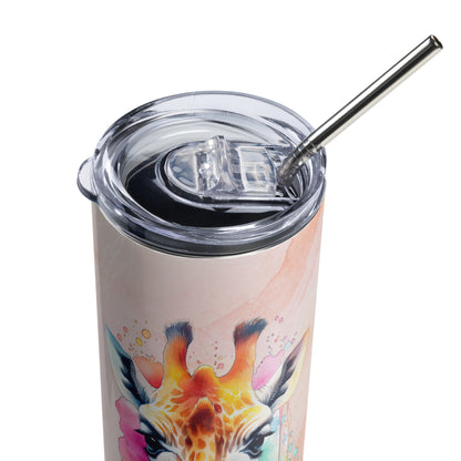 Serene Giraffe Tumbler: 20oz Insulated Cup for Hot & Cold Drinks with Elegant Watercolor Design - Nourishment Tapestry