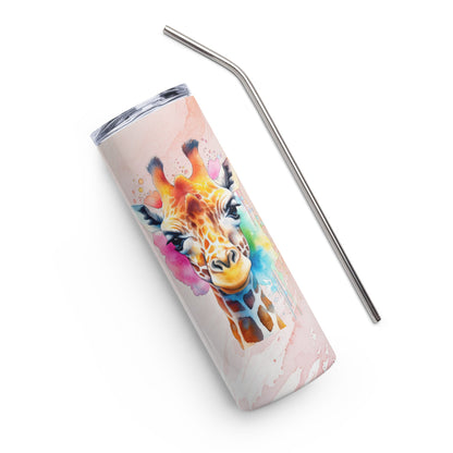 Serene Giraffe Tumbler: 20oz Insulated Cup for Hot & Cold Drinks with Elegant Watercolor Design - Nourishment Tapestry