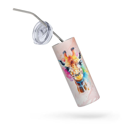 Serene Giraffe Tumbler: 20oz Insulated Cup for Hot & Cold Drinks with Elegant Watercolor Design - Nourishment Tapestry