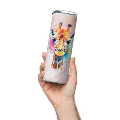 Serene Giraffe Tumbler: 20oz Insulated Cup for Hot & Cold Drinks with Elegant Watercolor Design - Nourishment Tapestry