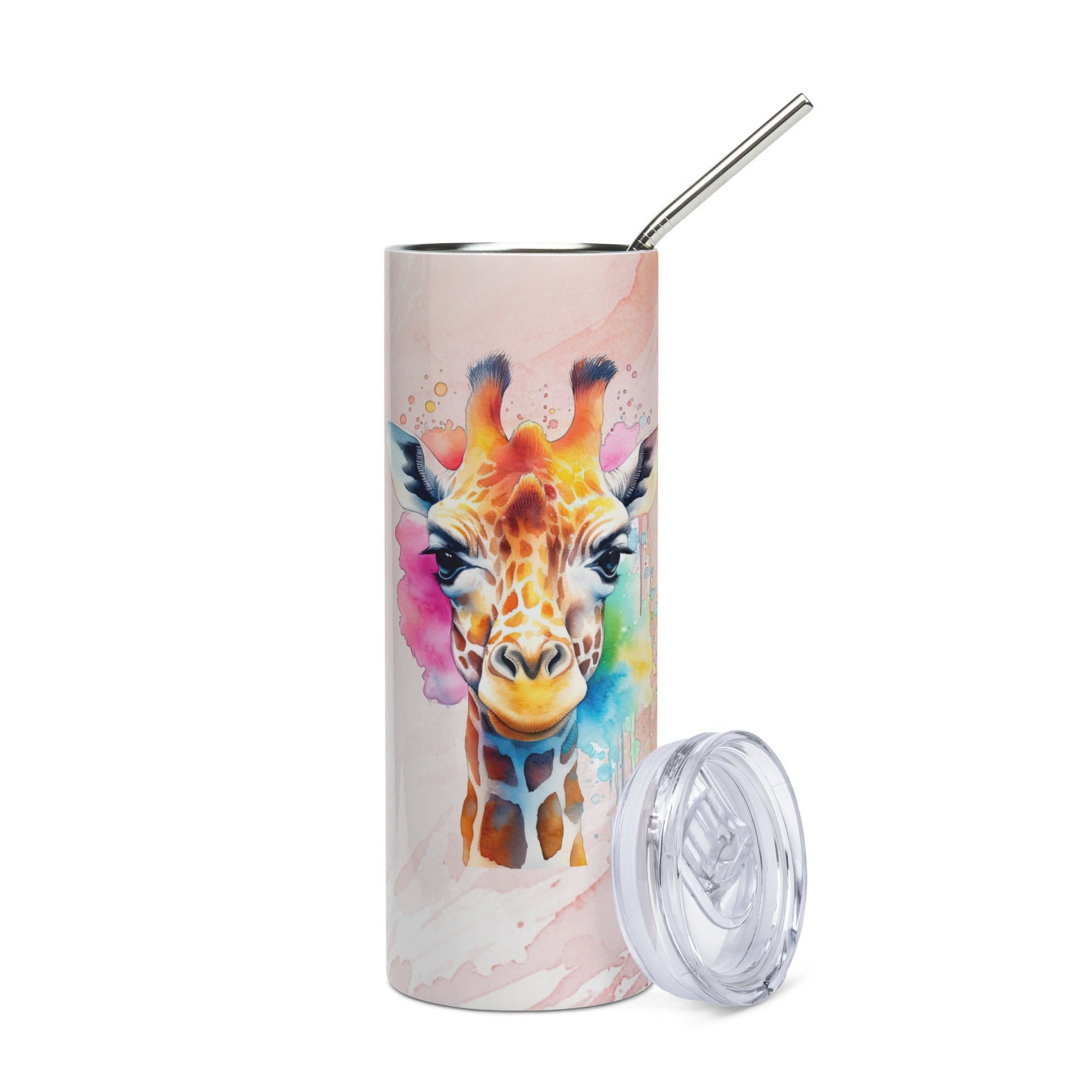 Serene Giraffe Tumbler: 20oz Insulated Cup for Hot & Cold Drinks with Elegant Watercolor Design - Nourishment Tapestry