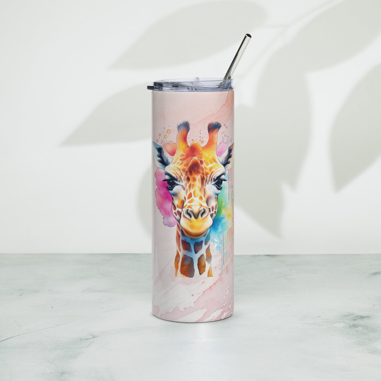 Serene Giraffe Tumbler: 20oz Insulated Cup for Hot & Cold Drinks with Elegant Watercolor Design - Nourishment Tapestry