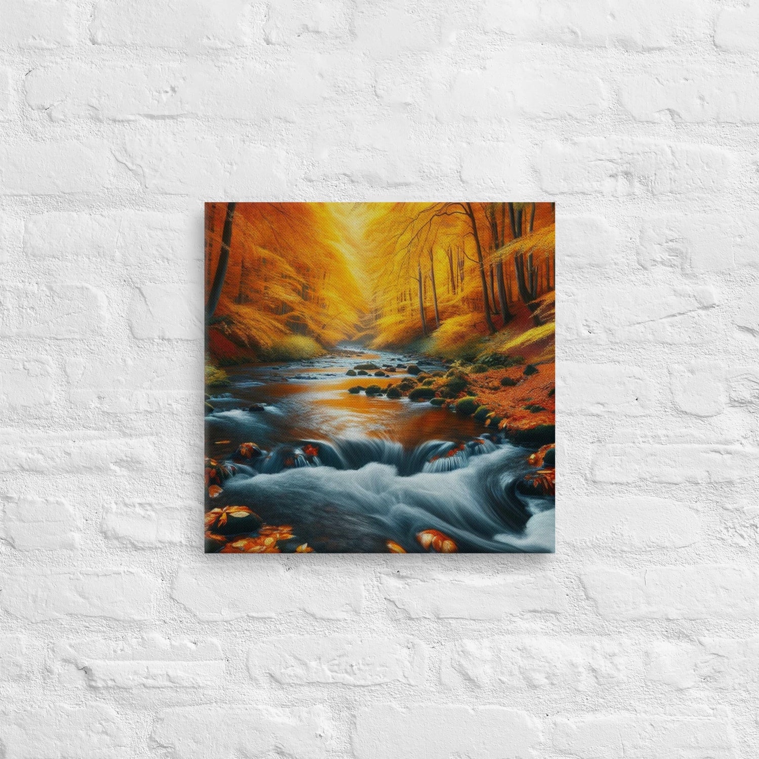 Serene Golden River Canvas: Tranquil Landscape Wall Art - Nourishment Tapestry