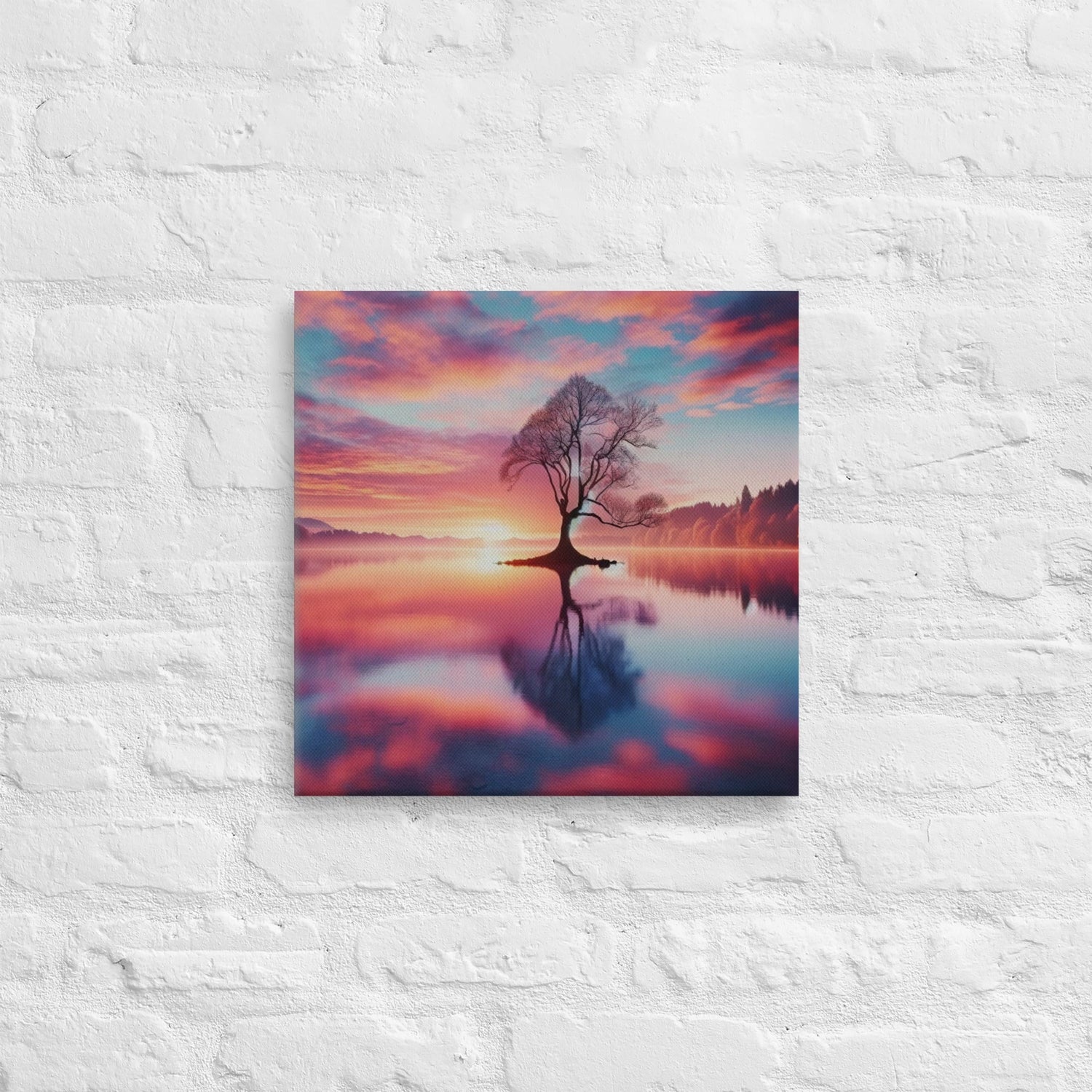 Serene Lake Sunrise Canvas: Tranquil Nature Wall Art for Peaceful Home Decor - 24x36 Inch - Buy Online Now - Nourishment Tapestry