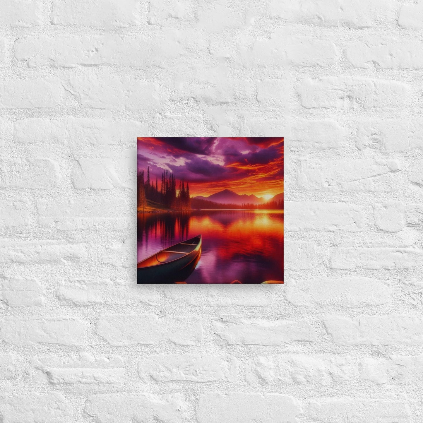 Serene Lakeside Sunset Canvas: Boat Scene Wall Art for Home Decor (24x36 inches) - Nourishment Tapestry