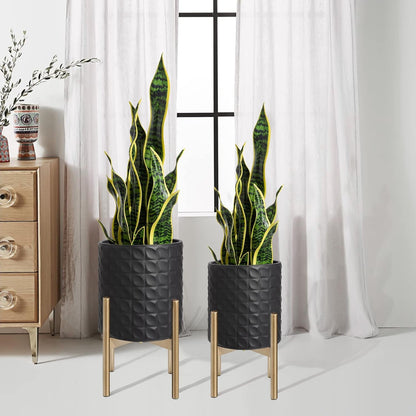 Sleek Black Metal Planter Set: 8" & 10" - Indoor/Outdoor Elegance - Nourishment Tapestry