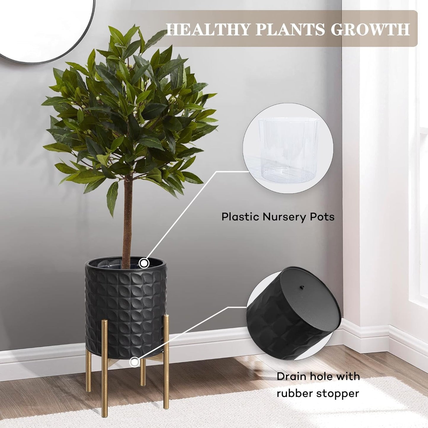 Sleek Black Metal Planter Set: 8" & 10" - Indoor/Outdoor Elegance - Nourishment Tapestry