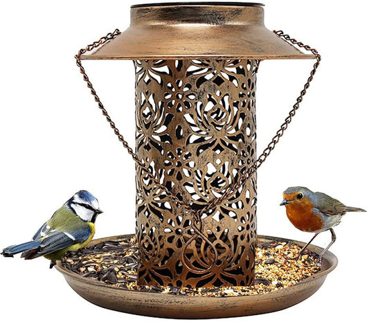 Solar - Powered Bird Feeder with LED Light: Eco - Friendly Outdoor Feeding Station, Brown 7.8" Hook Design - Nourishment Tapestry