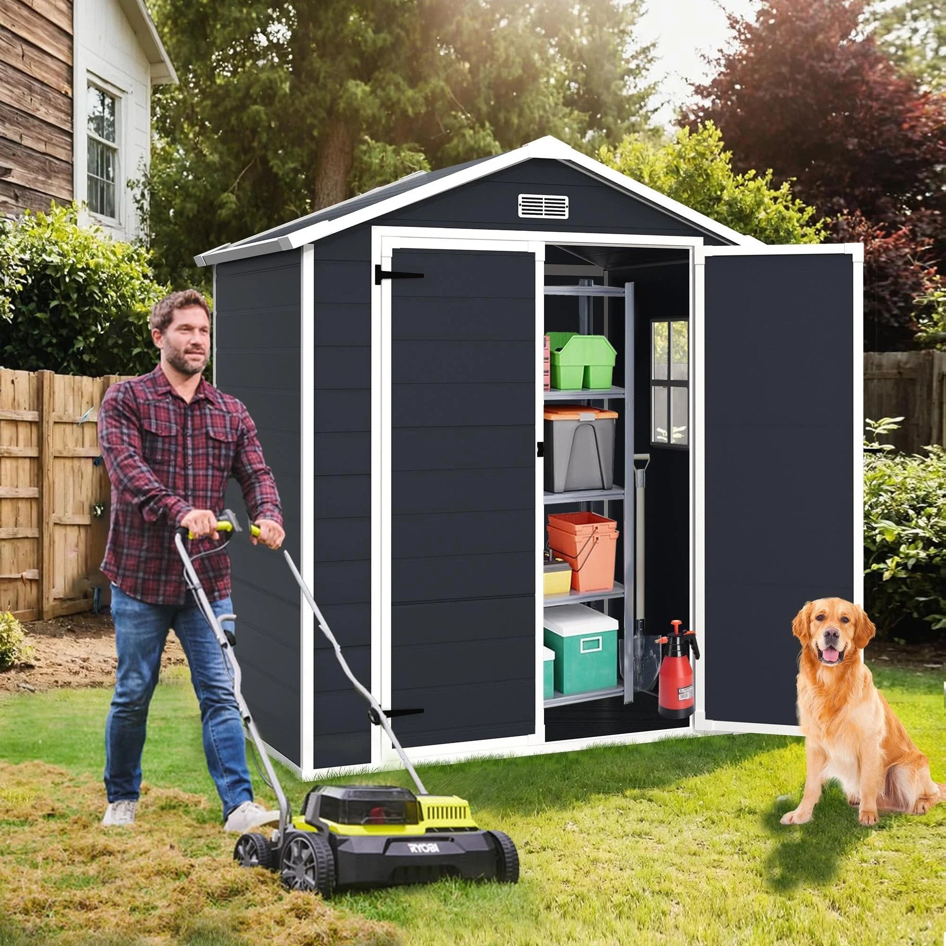 Spacious All - Weather Resin Shed with Floor, Window & Lockable Door: Secure Garden Storage - Nourishment Tapestry