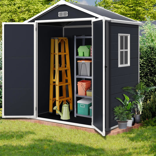 Spacious All - Weather Resin Shed with Floor, Window & Lockable Door: Secure Garden Storage - Nourishment Tapestry