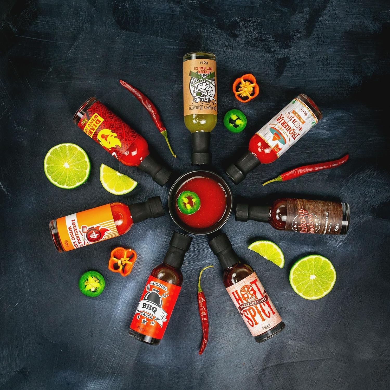 Spicy Street Food Sauces Gift Set: 6 - Pack with Diablo Wings, Louisiana BBQ & More - Nourishment Tapestry