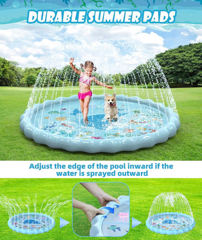 Splash Pad Sprinkler Play Mat for Kids | Extra Large 102" Size | Summer Outdoor Water Toys for 3 - 12 Years Old Boys & Girls - Nourishment Tapestry