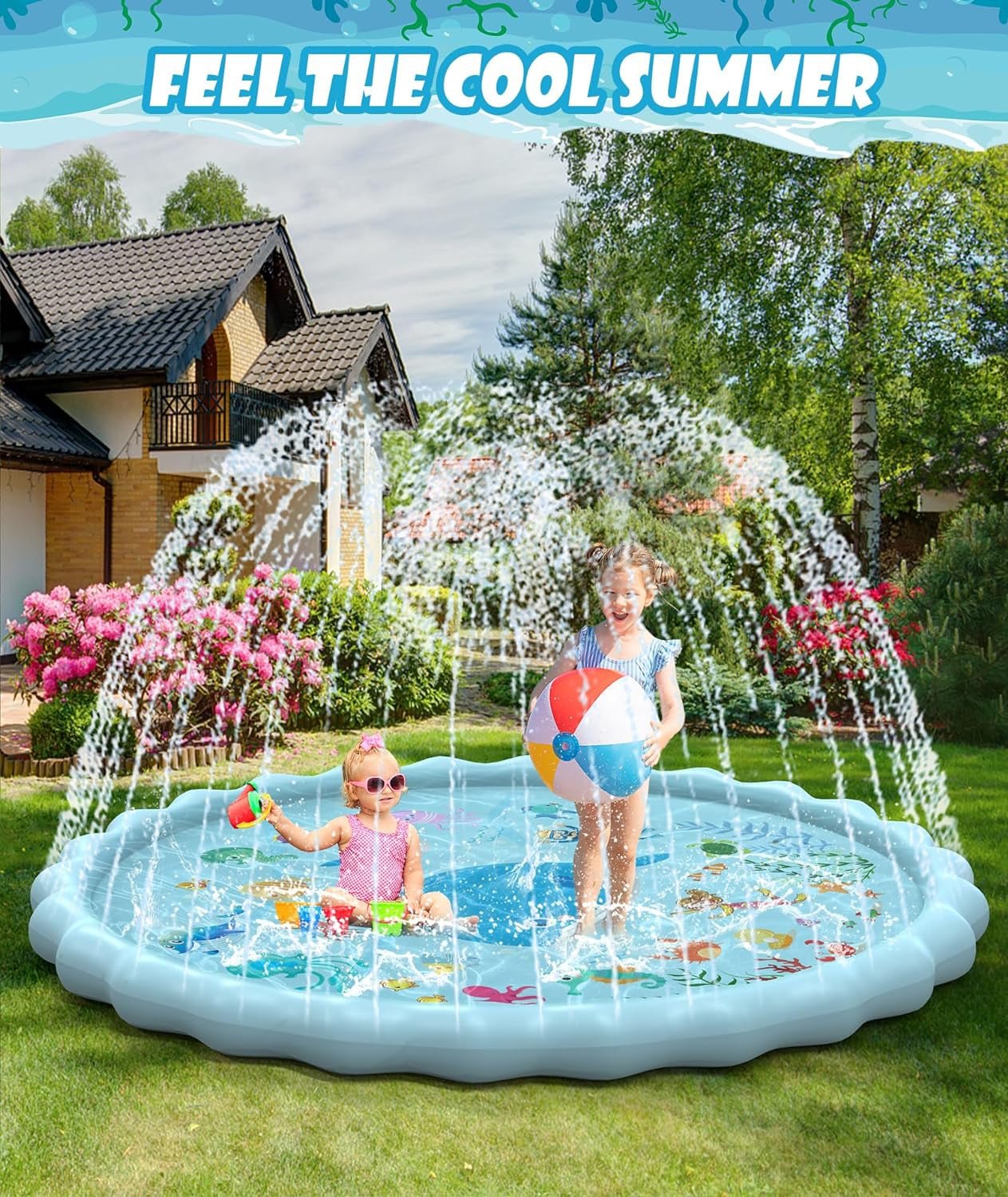 Splash Pad Sprinkler Play Mat for Kids | Extra Large 102" Size | Summer Outdoor Water Toys for 3 - 12 Years Old Boys & Girls - Nourishment Tapestry