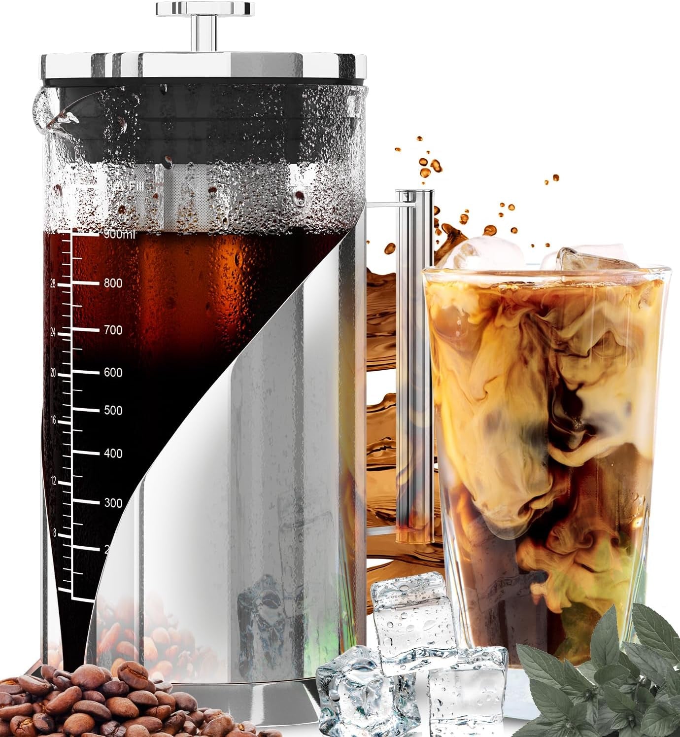 Stainless Steel Cold Brew Coffee Maker Pitcher - Perfect Iced Coffee & Tea (34oz) with Measuring Label and Air Tight Seal - Nourishment Tapestry