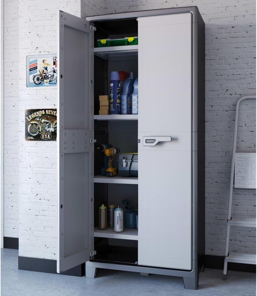 Sturdy Titan High Garage Cabinet in Black - Grey: Ultimate Indoor Storage Solution - Nourishment Tapestry