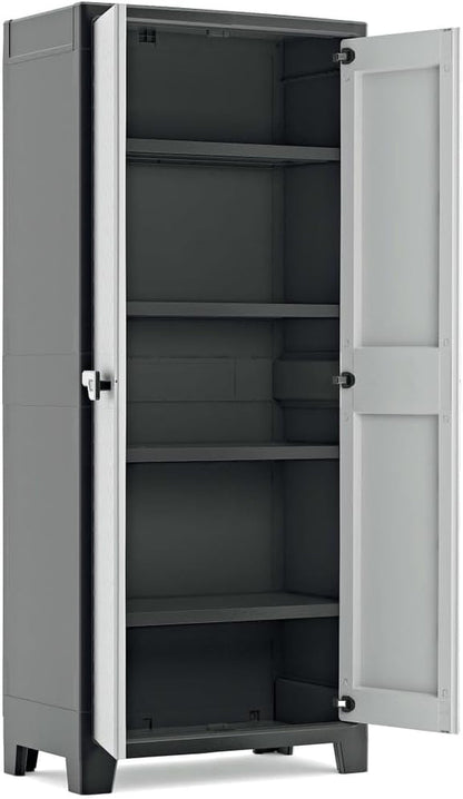 Sturdy Titan High Garage Cabinet in Black - Grey: Ultimate Indoor Storage Solution - Nourishment Tapestry