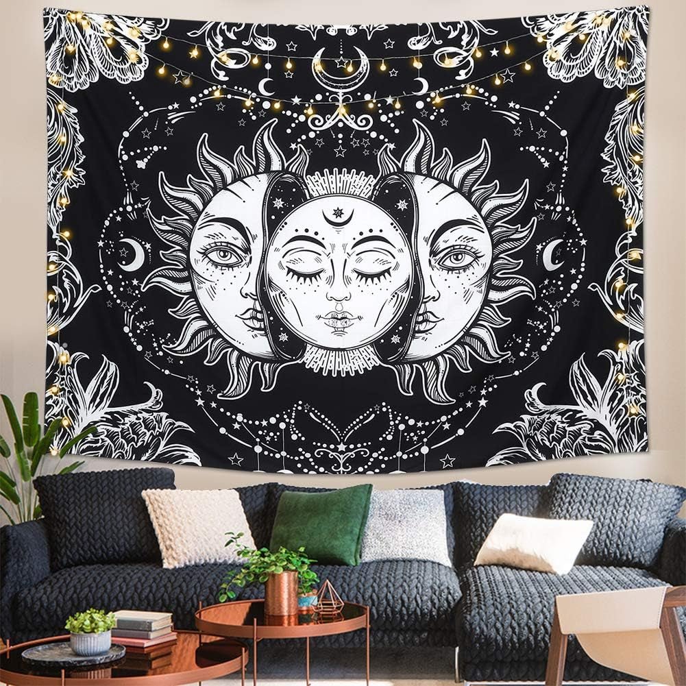 Sun and Moon Celestial Psychedelic Tapestry - Bohemian Wall Hanging: Enhance Your Space with Celestial Vibes - Nourishment Tapestry