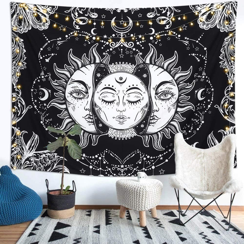 Sun and Moon Celestial Psychedelic Tapestry - Bohemian Wall Hanging: Enhance Your Space with Celestial Vibes - Nourishment Tapestry