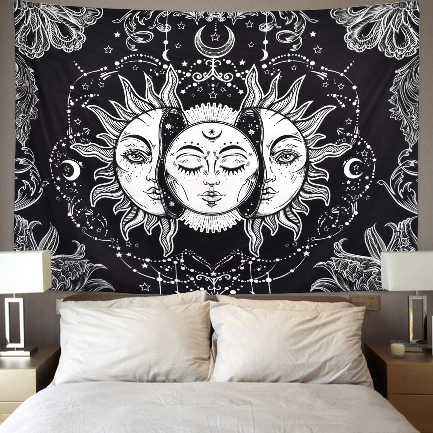 Sun and Moon Celestial Psychedelic Tapestry - Bohemian Wall Hanging: Enhance Your Space with Celestial Vibes - Nourishment Tapestry