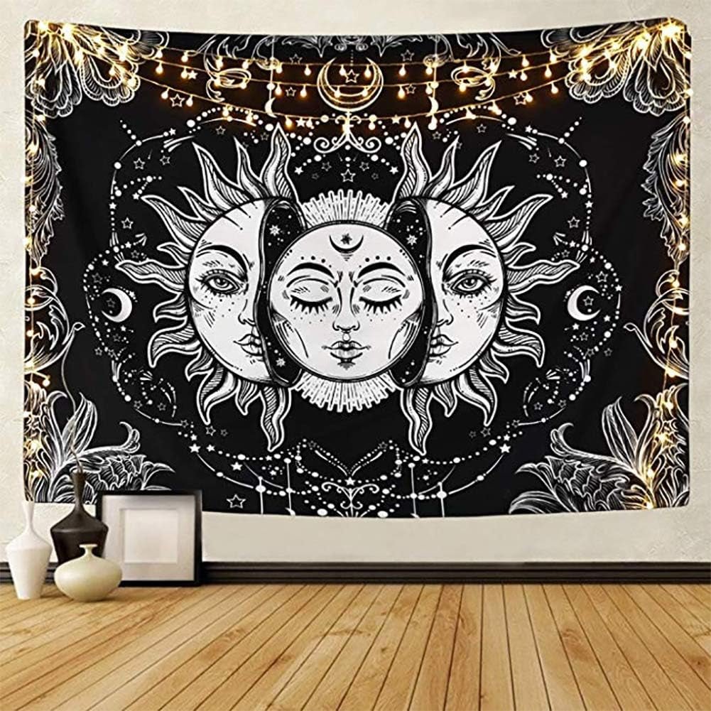 Sun and Moon Celestial Psychedelic Tapestry - Bohemian Wall Hanging: Enhance Your Space with Celestial Vibes - Nourishment Tapestry