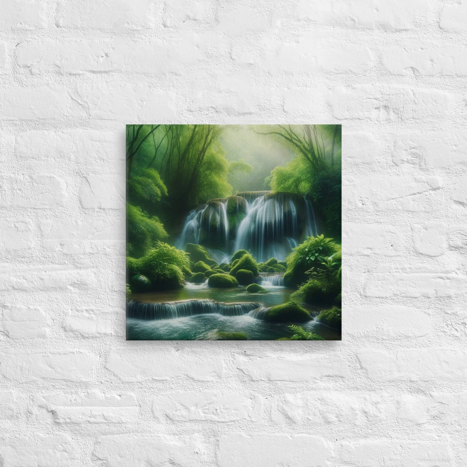 Tranquil Mini Waterfall Canvas: Zen Stress Relief Wall Art - Nourishment Tapestry