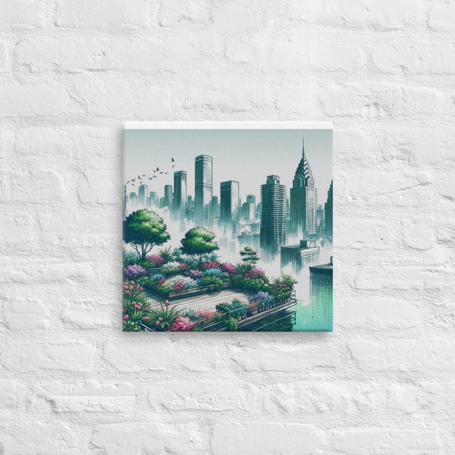 Tranquil Rooftop Garden Canvas: Urban Oasis Wall Art for Serene Home Decor - Nourishment Tapestry