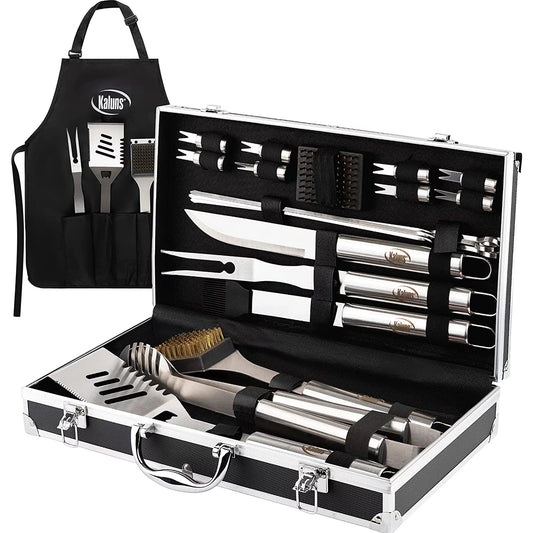 Ultimate 21 - Piece BBQ Grill Set with Professional Tools, Case & Apron - Ideal Grilling Gift for Men - Nourishment Tapestry