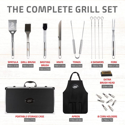 Ultimate 21 - Piece BBQ Grill Set with Professional Tools, Case & Apron - Ideal Grilling Gift for Men - Nourishment Tapestry