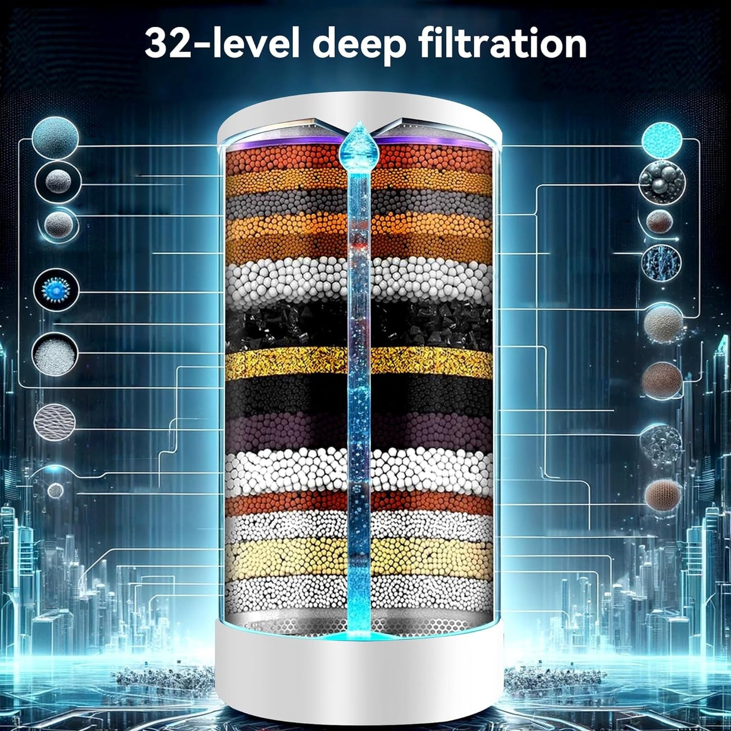 Ultimate 32 - Stage Shower Filter: Eliminate Hard Water, Chlorine, and Impurities - Nourishment Tapestry